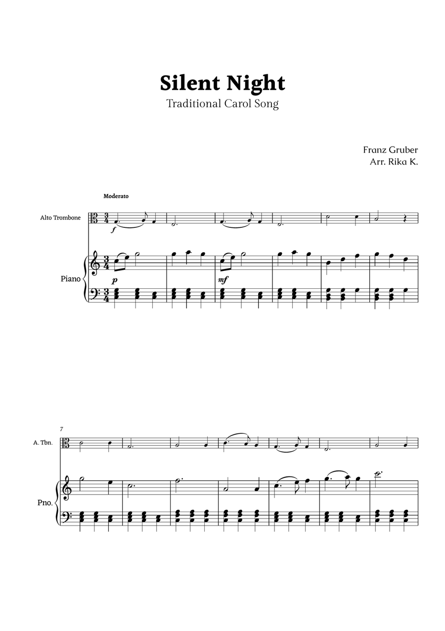 Silent Night for Alto Trombone and Piano Chamber Music scores gallery preview page 1