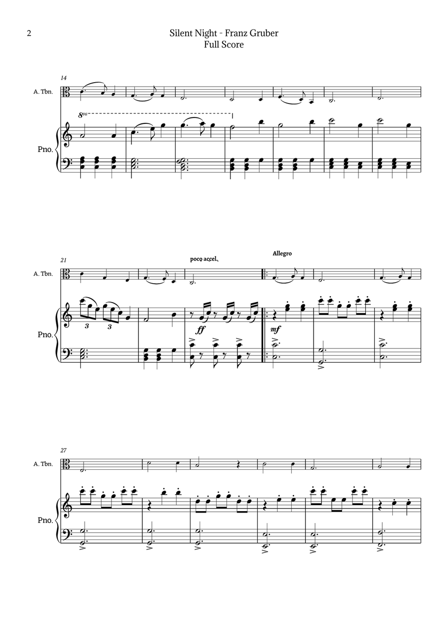Silent Night for Alto Trombone and Piano Chamber Music scores gallery preview page 2
