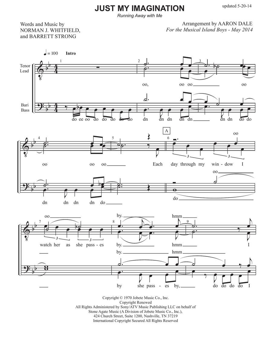 Just My Imagination (Running Away With Me) TTBB scores gallery preview page 1