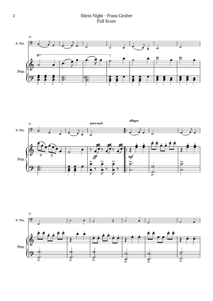 Silent Night for Bass Trombone and Piano Chamber Music scores gallery preview page 2