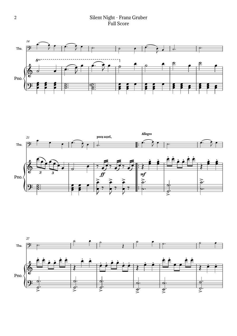 Silent Night for Tuba and Piano Chamber Music scores gallery preview page 2
