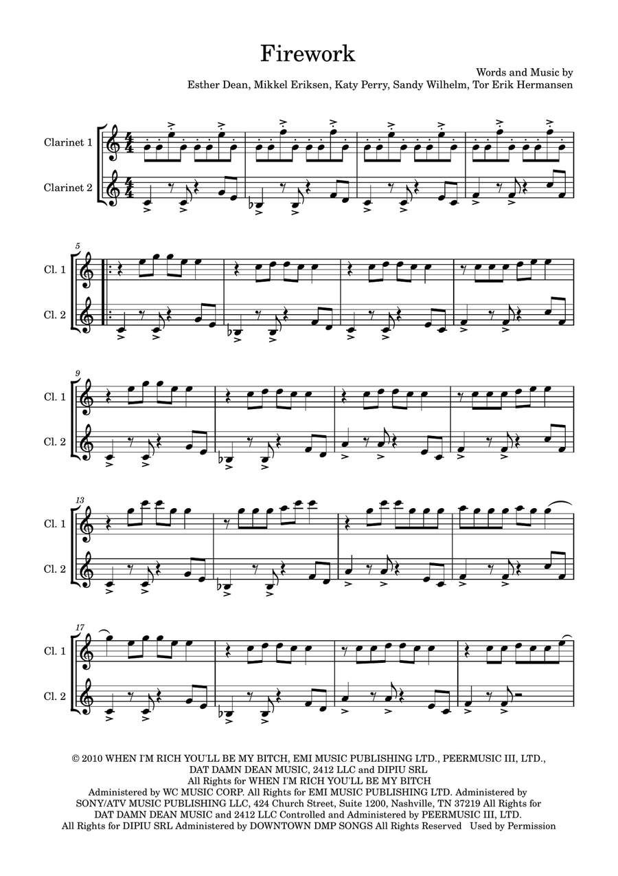 Firework Firework Clarinet Duet scores gallery preview page 1