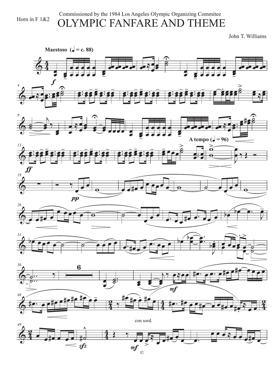 Olympic Fanfare and Theme - Horn in F 1&2 Full Orchestra scores gallery preview page 1
