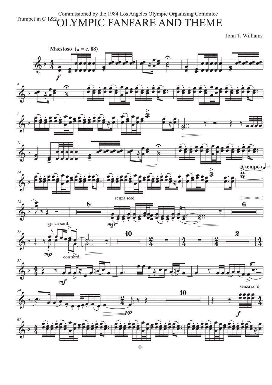 Olympic Fanfare and Theme - Trumpet in C 1&2 Full Orchestra scores gallery preview page 1