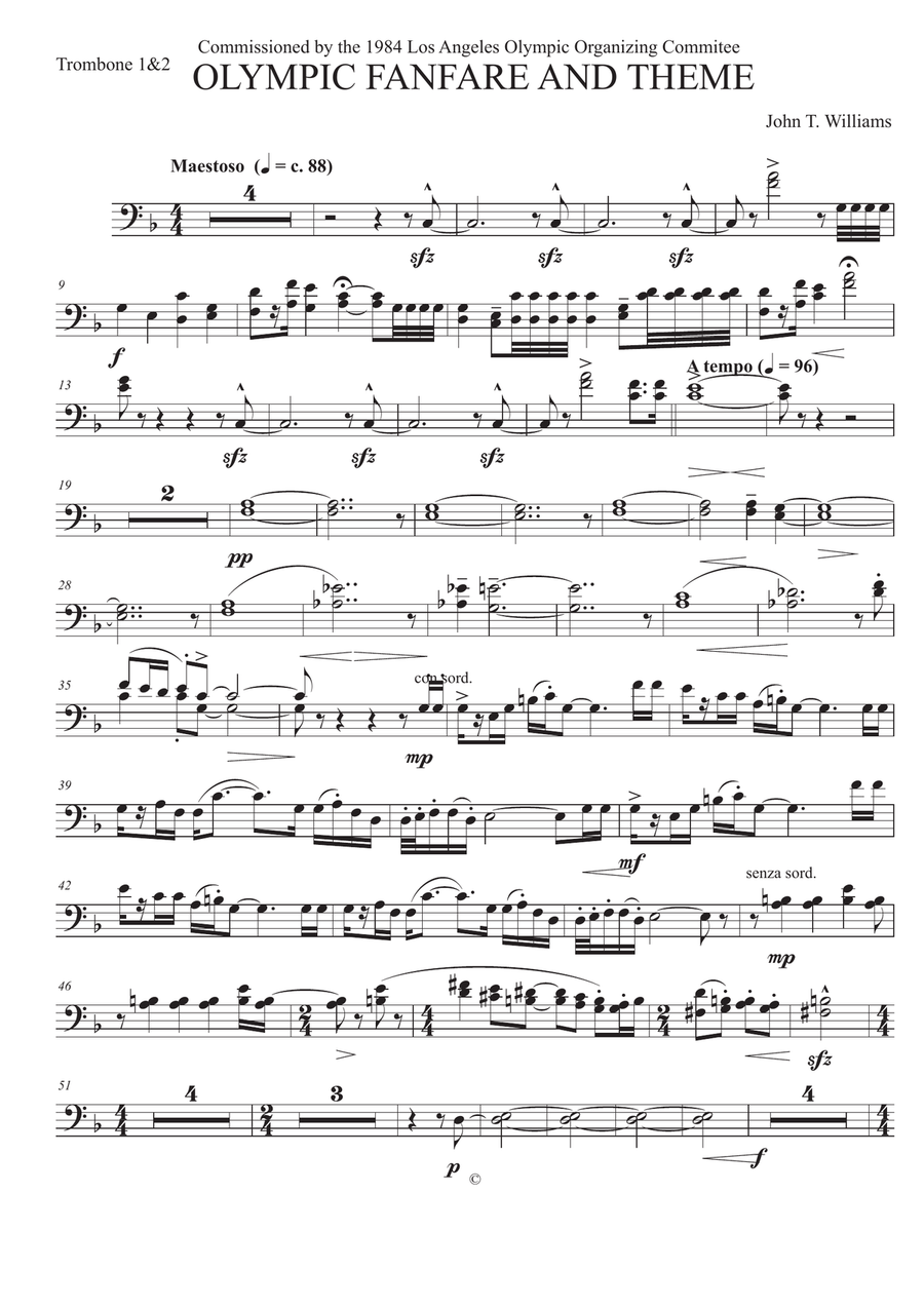 Olympic Fanfare and Theme - Trombone 1&2 Full Orchestra scores gallery preview page 1