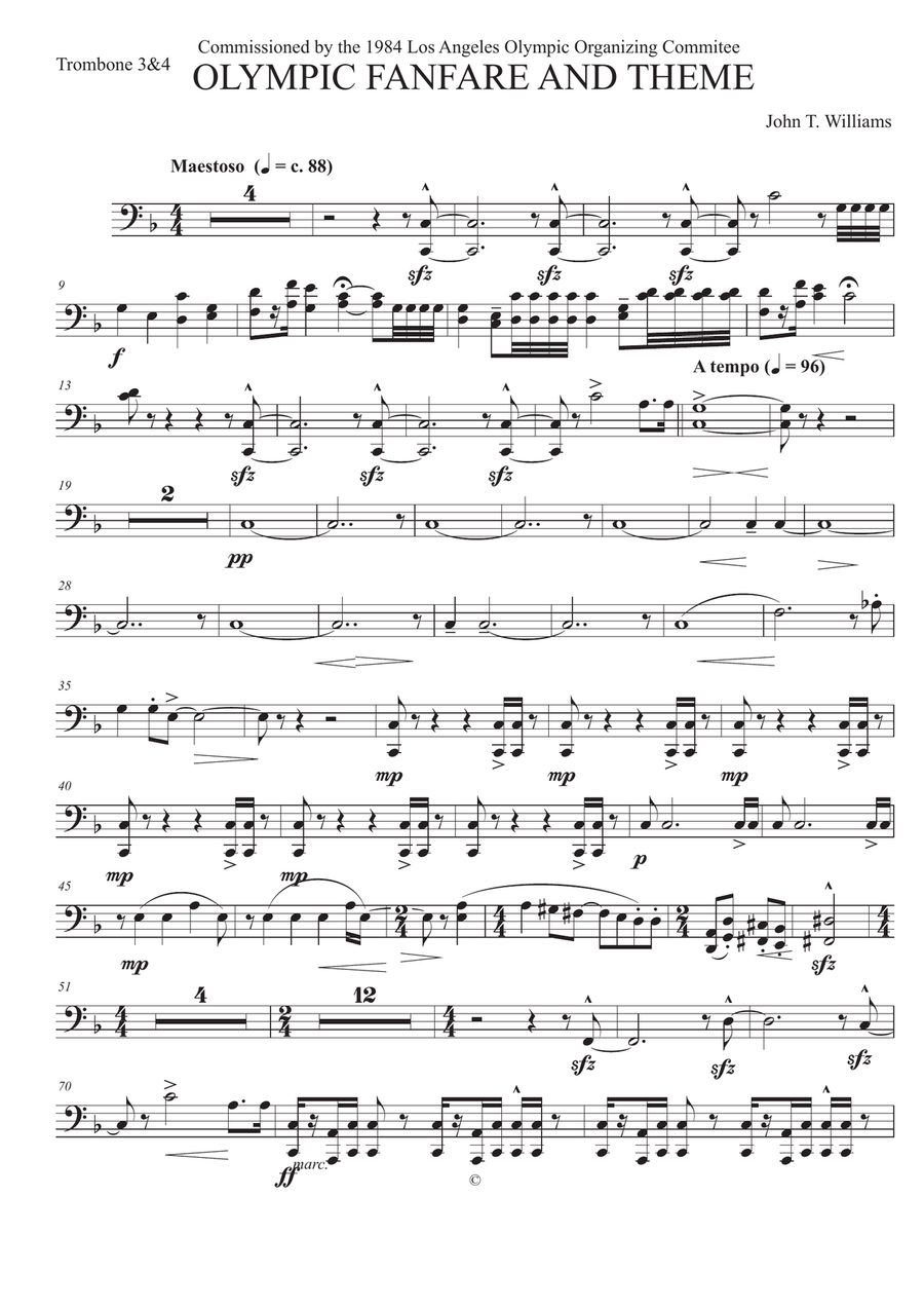 Olympic Fanfare and Theme - Trombone 3&4 Full Orchestra scores gallery preview page 1