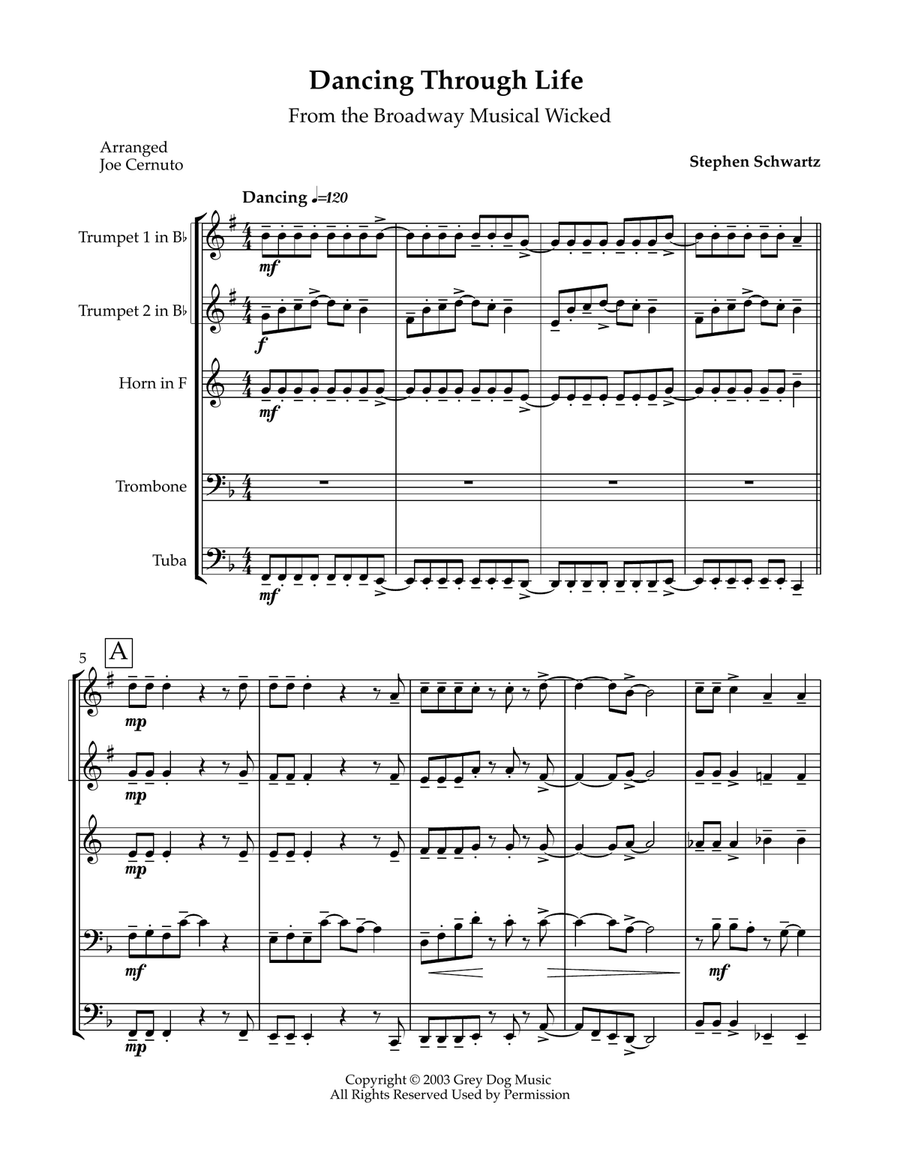 Dancing Through Life Dancing Through Life Brass Quintet scores gallery preview page 1