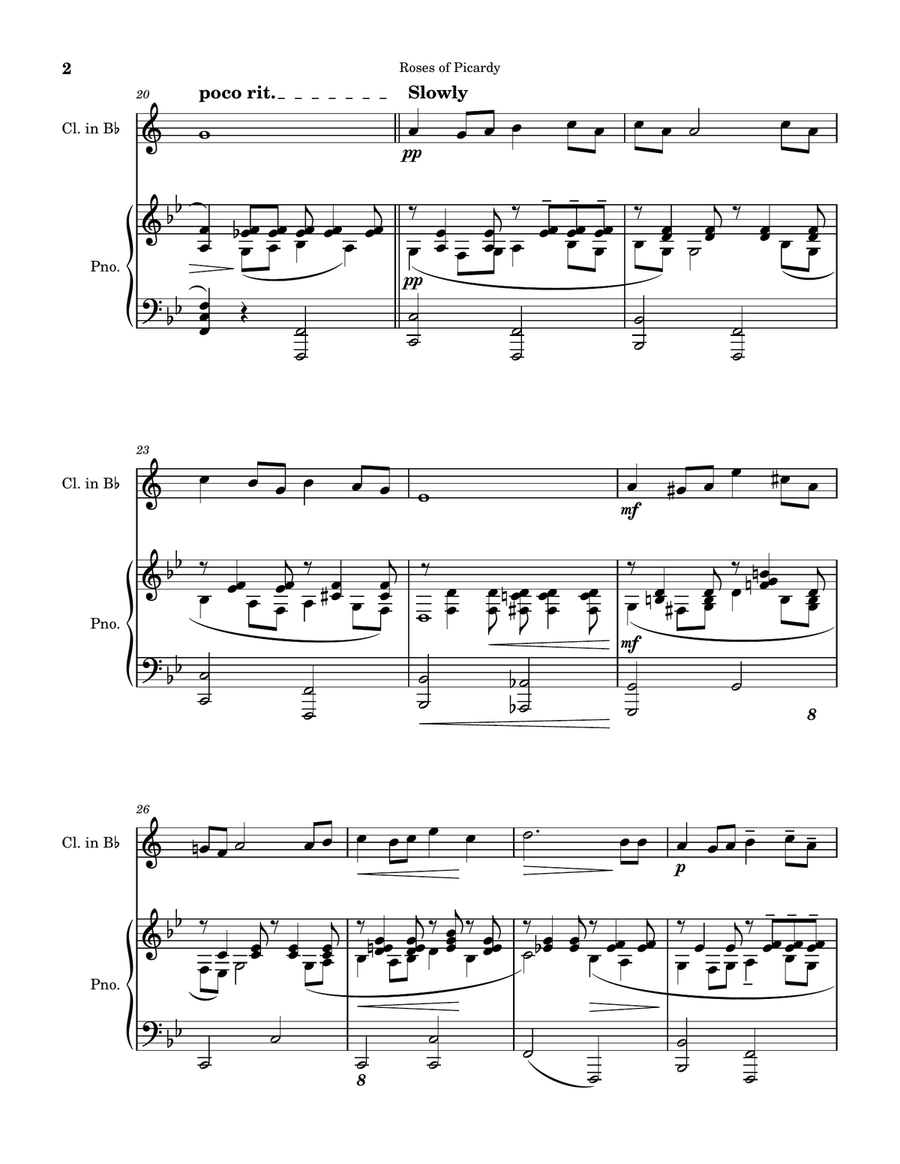 Roses of Picardy (Haydn Wood). Arranged for Solo Bb soprano clarinet with piano accompaniment. B-Flat Clarinet scores gallery preview page 2