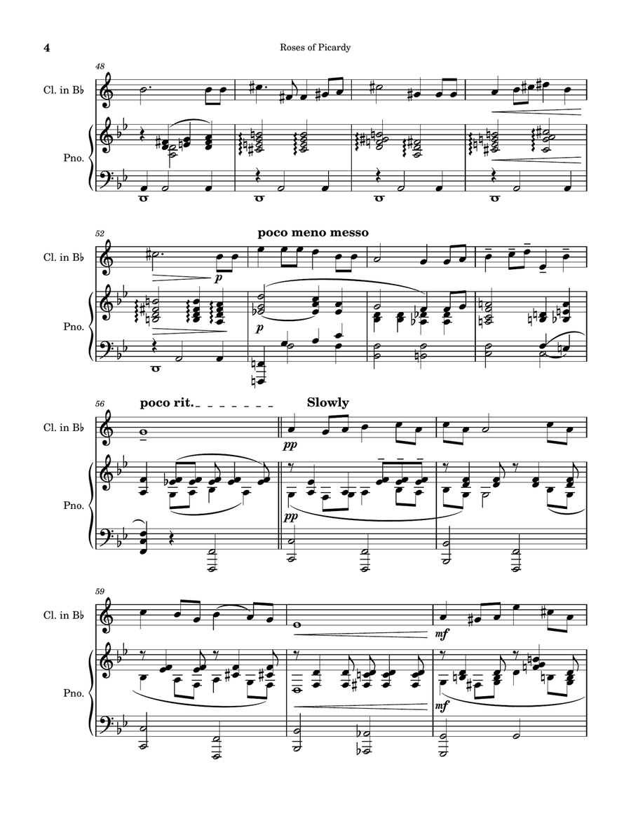 Roses of Picardy (Haydn Wood). Arranged for Solo Bb soprano clarinet with piano accompaniment. B-Flat Clarinet scores gallery preview page 4