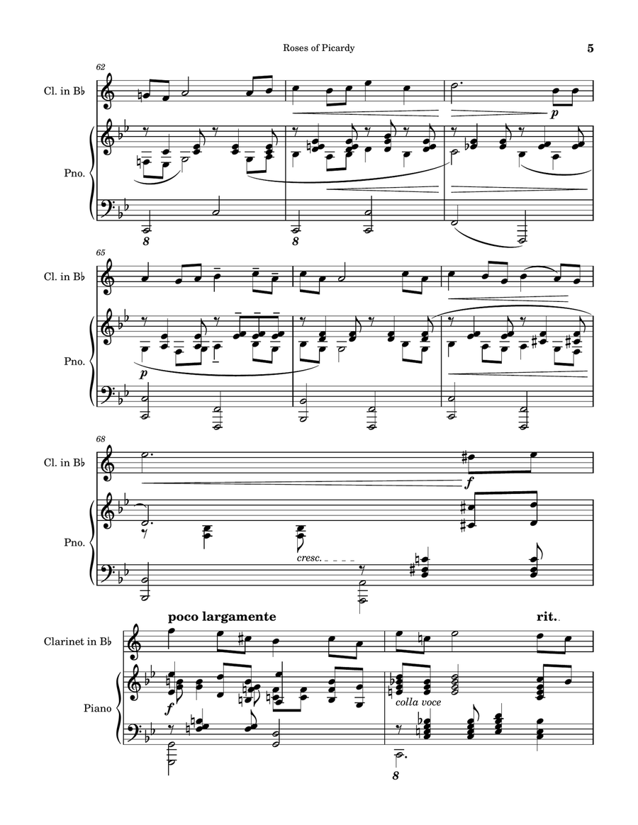 Roses of Picardy (Haydn Wood). Arranged for Solo Bb soprano clarinet with piano accompaniment. B-Flat Clarinet scores gallery preview page 5