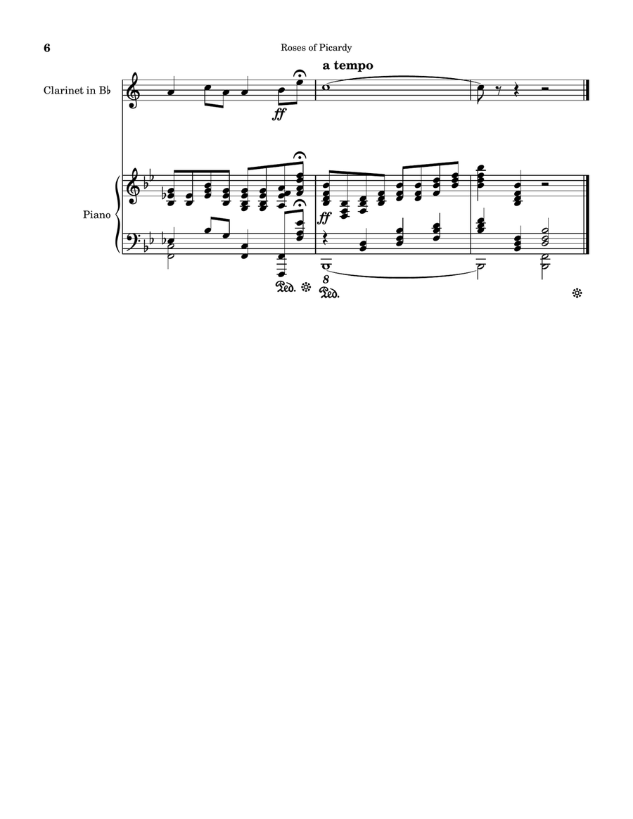 Roses of Picardy (Haydn Wood). Arranged for Solo Bb soprano clarinet with piano accompaniment. B-Flat Clarinet scores gallery preview page 6