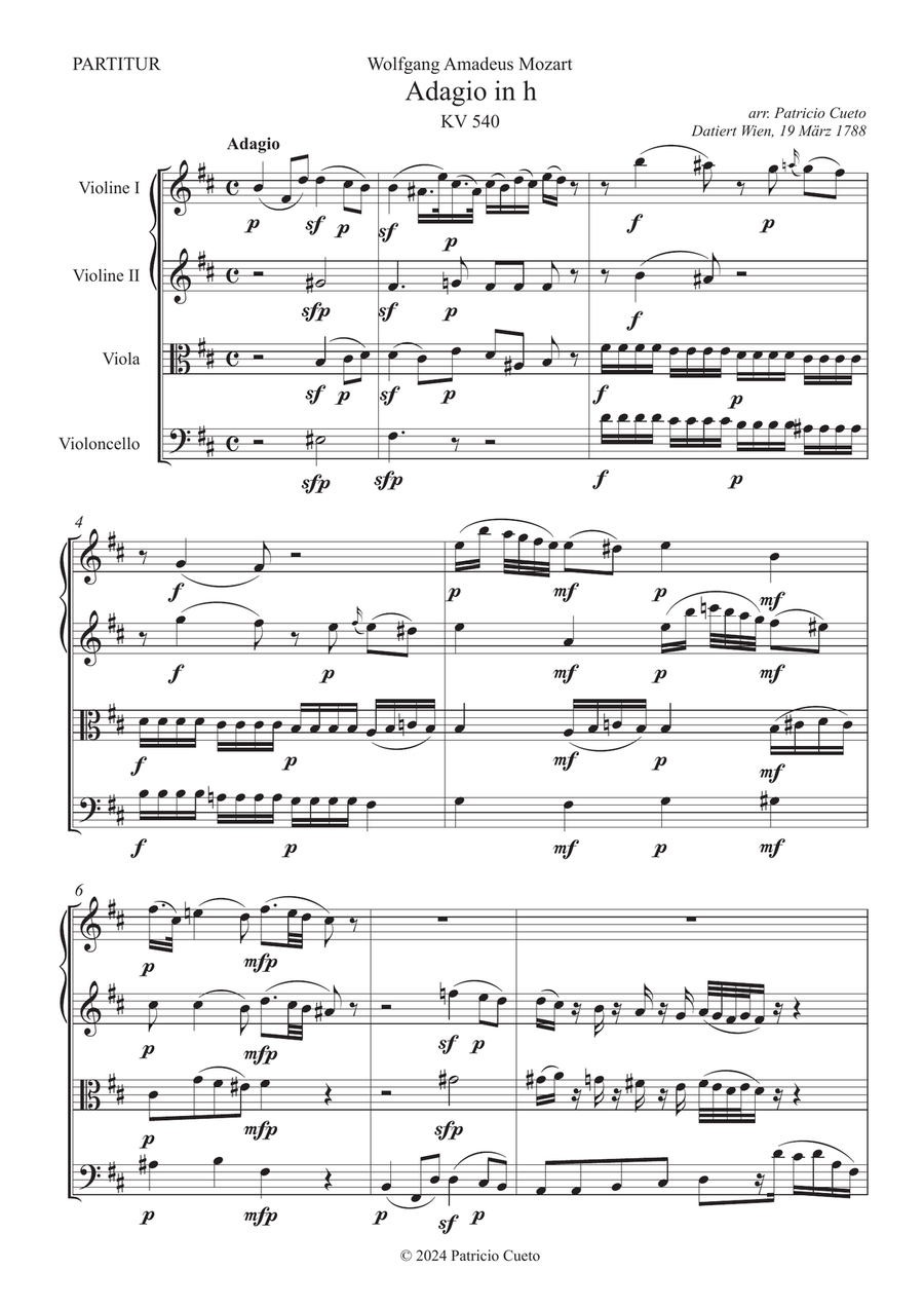 Adagio in B minor - arrangement for String quartet String Quartet scores gallery preview page 5