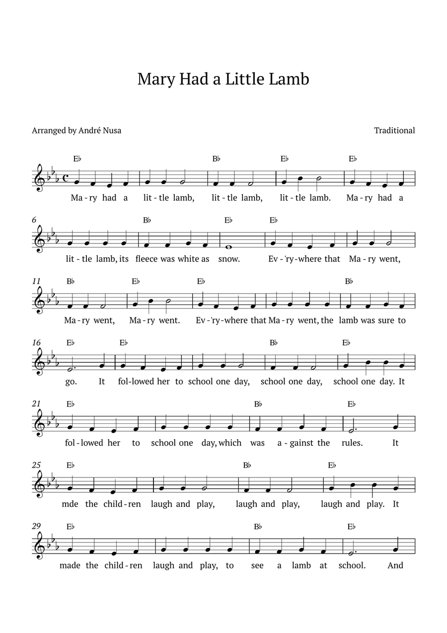 Mary Had a Little Lamb (Eb major) Piano scores gallery preview page 1