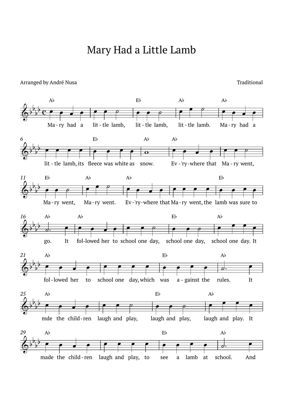 Mary Had a Little Lamb (Ab major) Piano scores gallery preview page 1