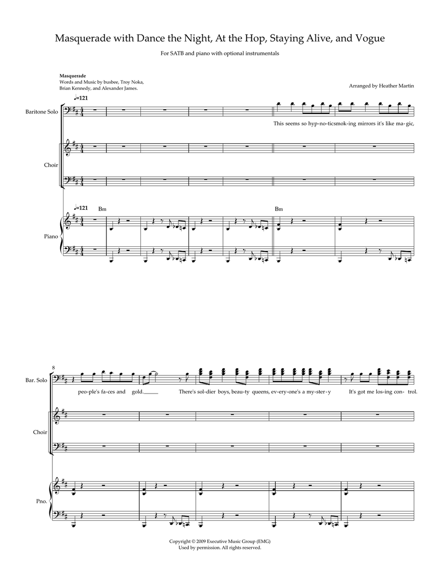 Medley: Masquerade with Dance The Night, At The Hop, You Should Be Dancing, and Vogue (2008) 4-Part scores gallery preview page 1