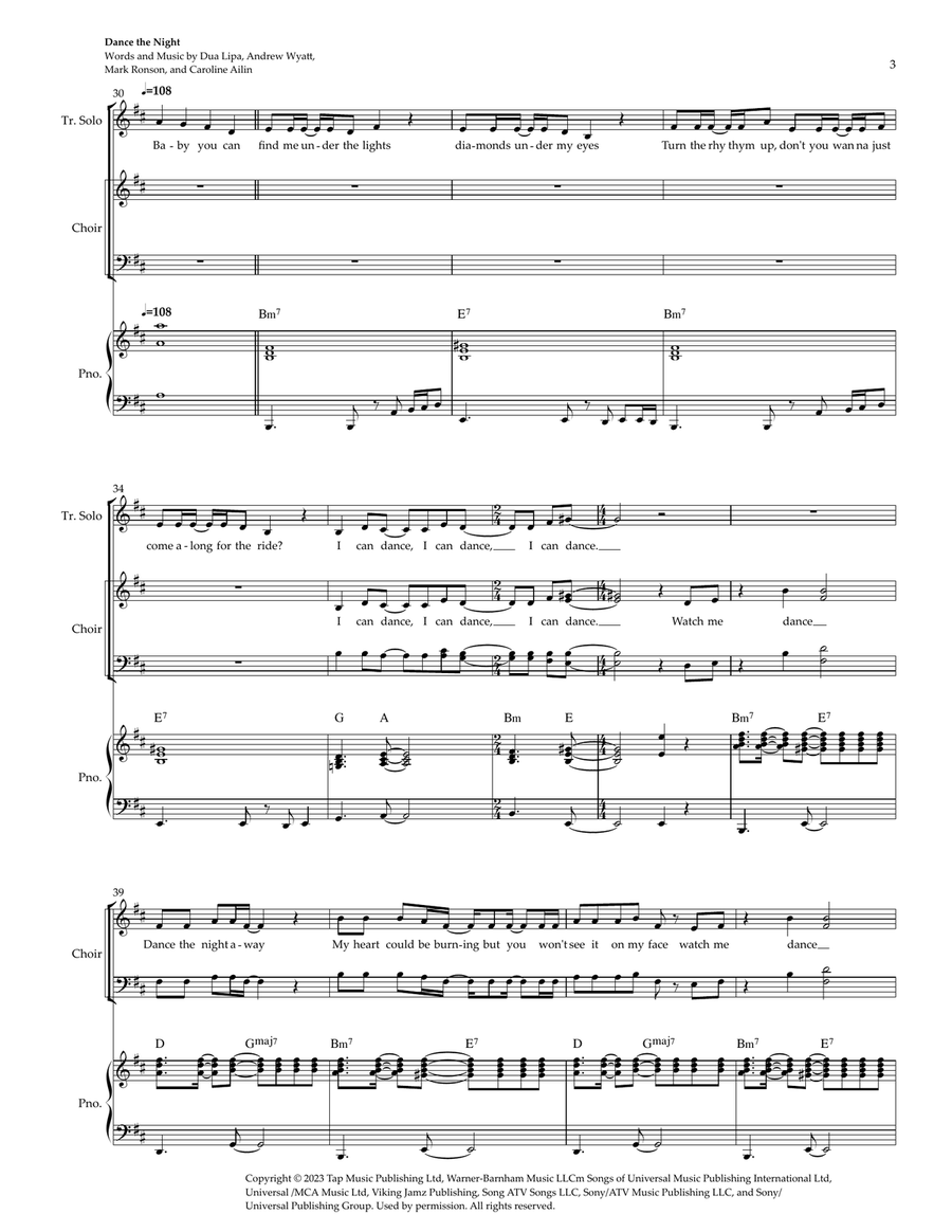Medley: Masquerade with Dance The Night, At The Hop, You Should Be Dancing, and Vogue (2008) 4-Part scores gallery preview page 3