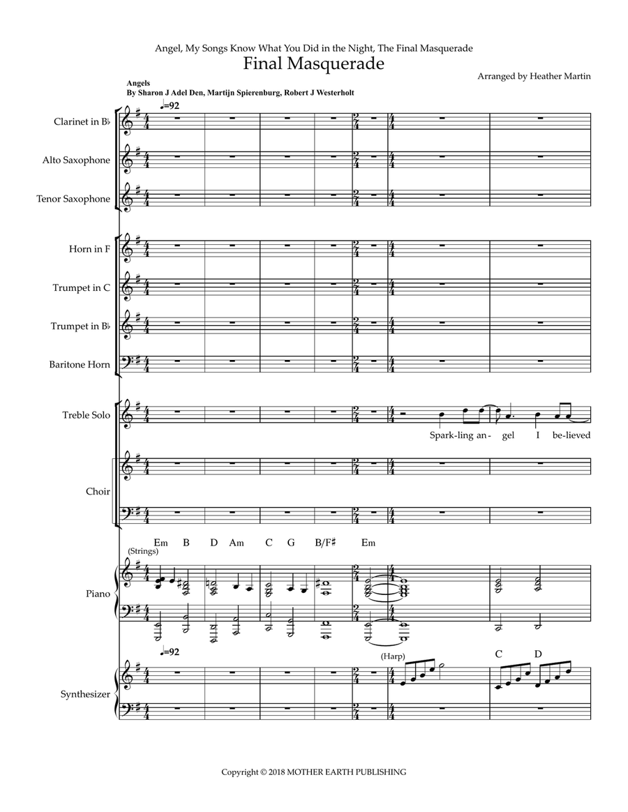Medley: Angels with My Songs Know What You Did In The Dark (Light Em Up) and Final Masquerade 4-Part scores gallery preview page 1