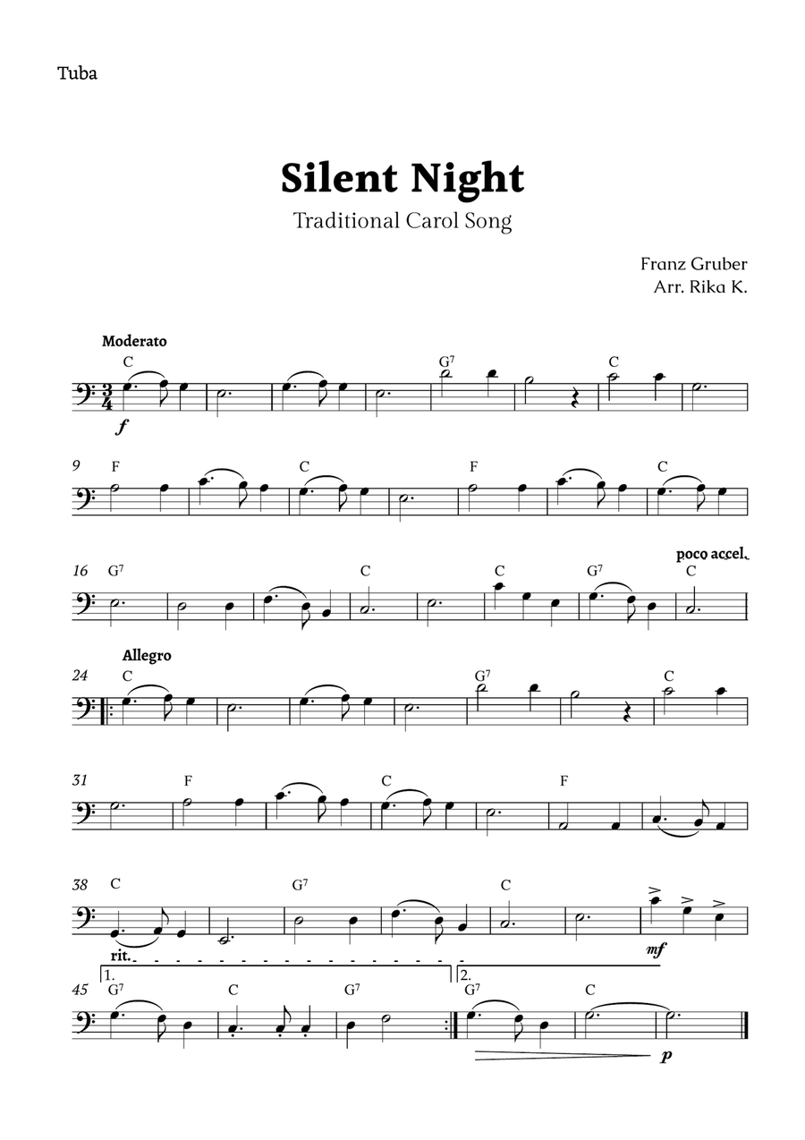 Silent Night for Tuba Solo Tuba scores gallery preview page 1