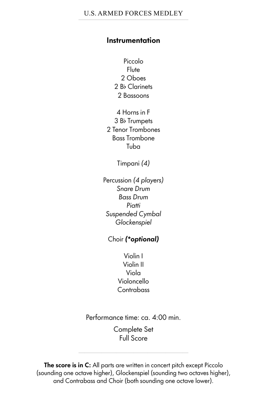 U.S. Armed Forces Medley - Score Only Full Orchestra scores gallery preview page 3