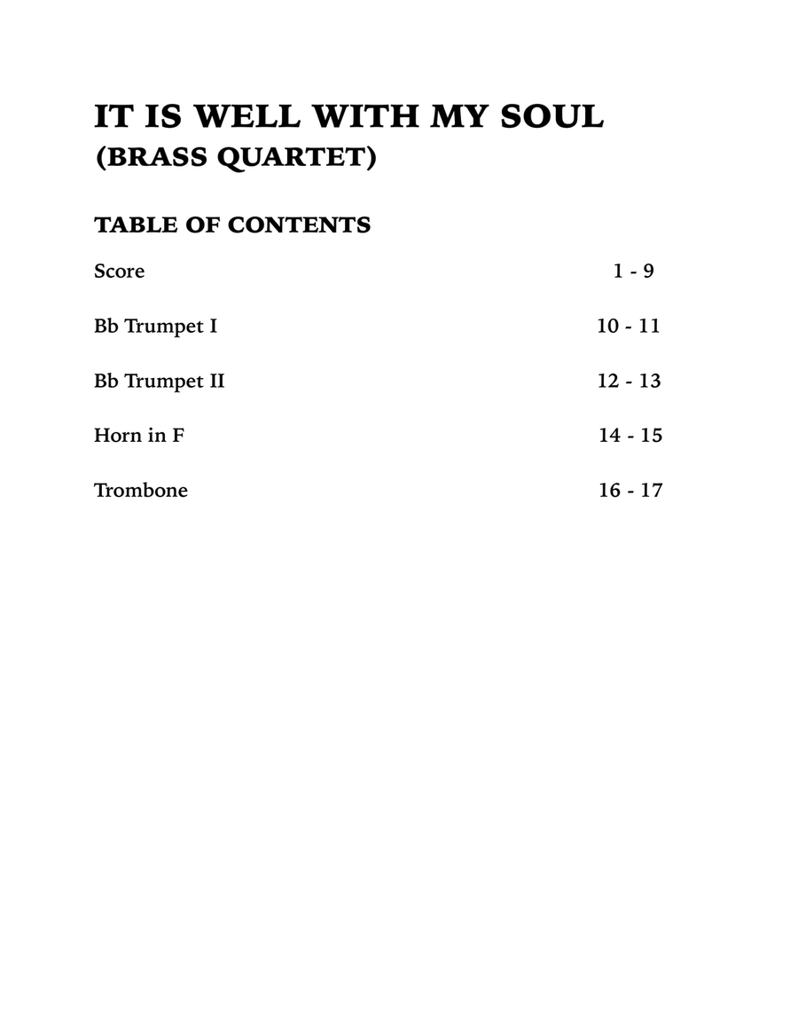 It Is Well With My Soul (Brass Quartet): Two Trumpets, Horn in F and Trombone Brass Quartet scores gallery preview page 4