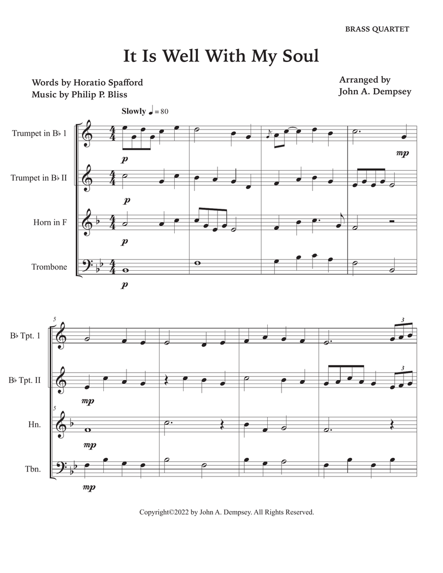 It Is Well With My Soul (Brass Quartet): Two Trumpets, Horn in F and Trombone Brass Quartet scores gallery preview page 5