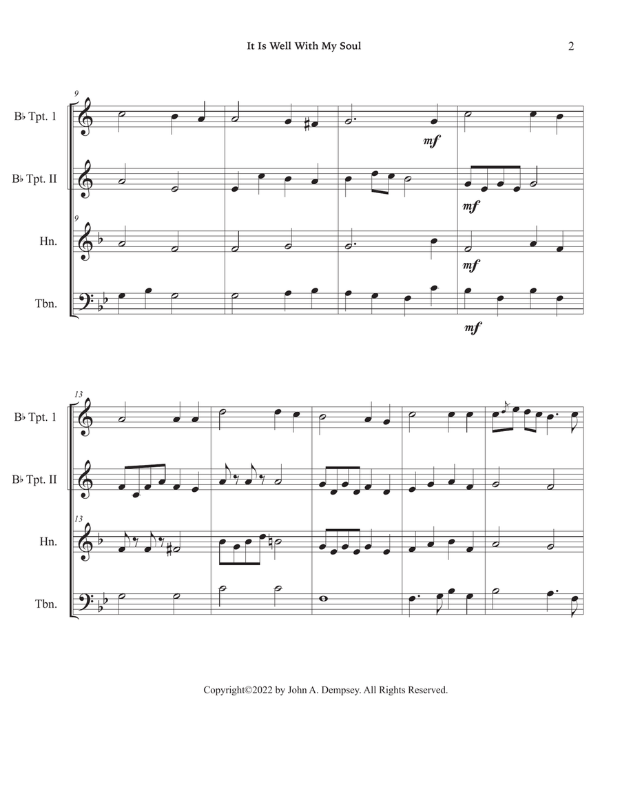 It Is Well With My Soul (Brass Quartet): Two Trumpets, Horn in F and Trombone Brass Quartet scores gallery preview page 6