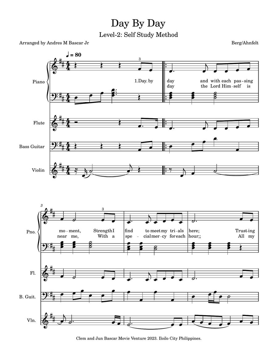 Day by Day in key of D - Score Only A Cappella scores gallery preview page 1