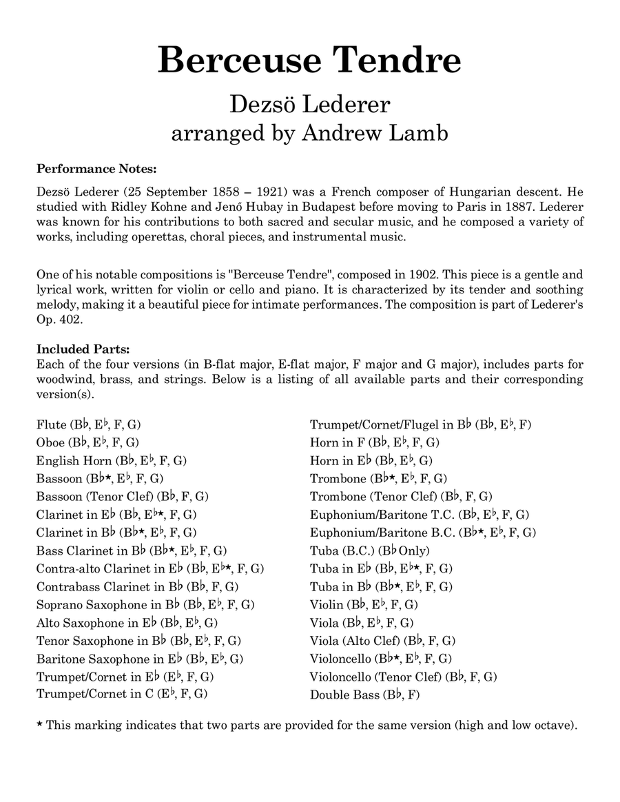 Dezsö Lederer | Berceuse Tendre | Flexible Arrangement Piano scores gallery preview page 4