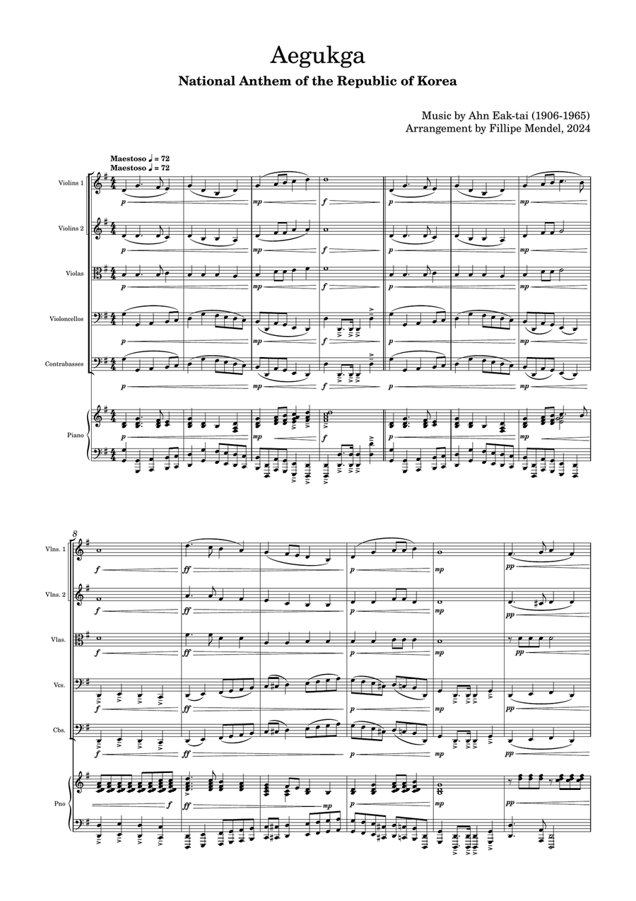 Republic of Korea National Anthem (South Korea): Aegukga for Strings Orchestra String Orchestra scores gallery preview page 2