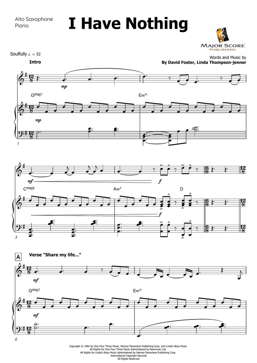 I Have Nothing Alto Saxophone scores gallery preview page 2