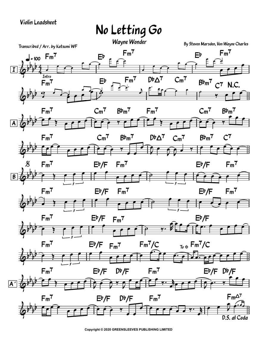 No Letting Go No Letting Go Violin Solo scores gallery preview page 1