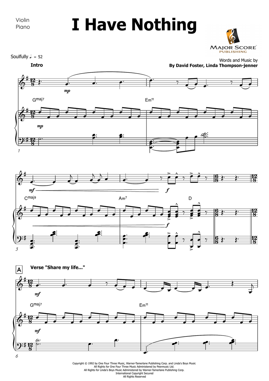 I Have Nothing Violin Solo scores gallery preview page 2