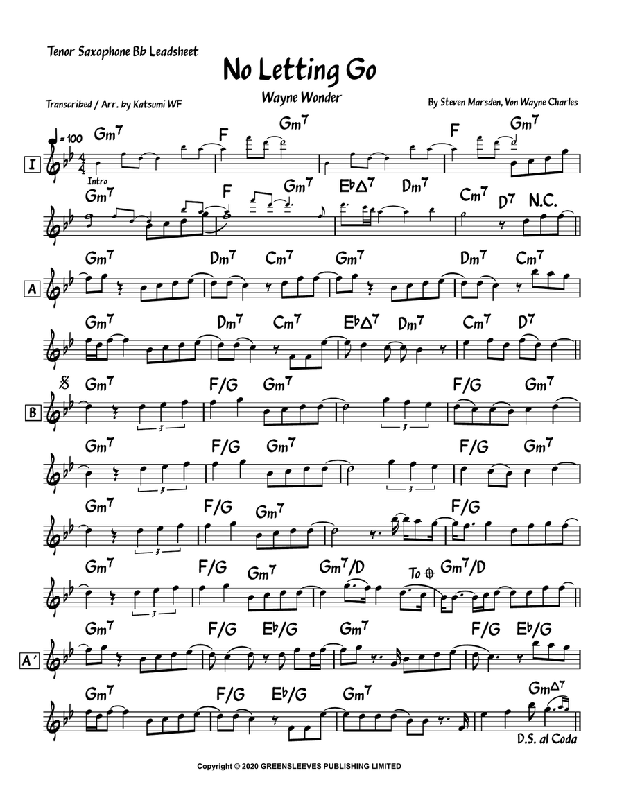 No Letting Go No Letting Go Tenor Saxophone scores gallery preview page 1