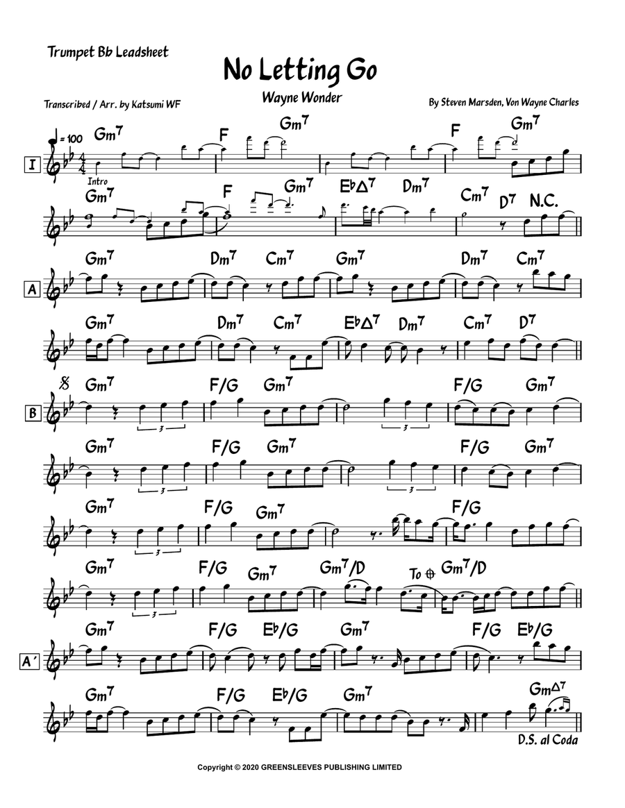 No Letting Go No Letting Go B-Flat Trumpet scores gallery preview page 1