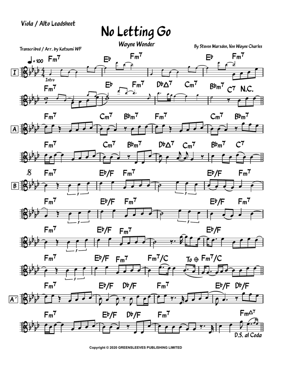 No Letting Go No Letting Go Viola Solo scores gallery preview page 1