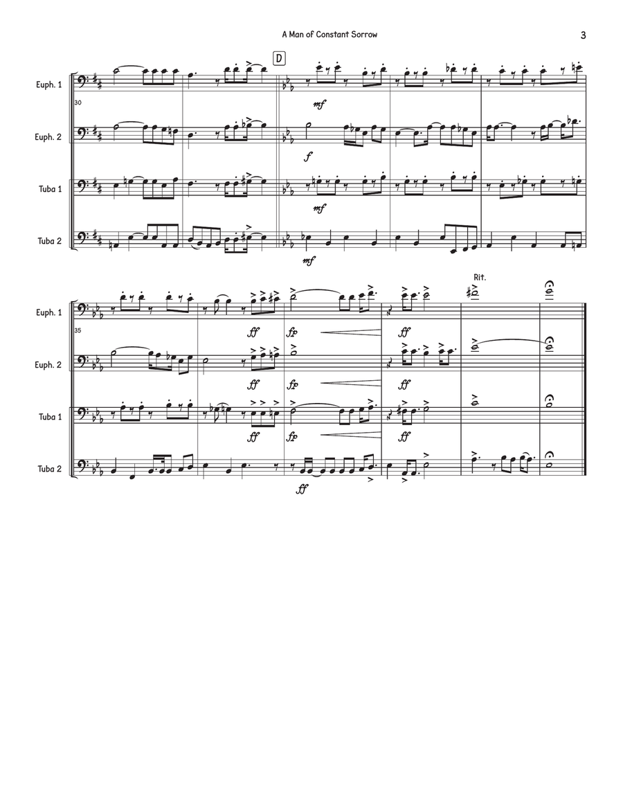 A Man of Constant Sorrow A Man of Constant Sorrow Brass Quartet scores gallery preview page 3
