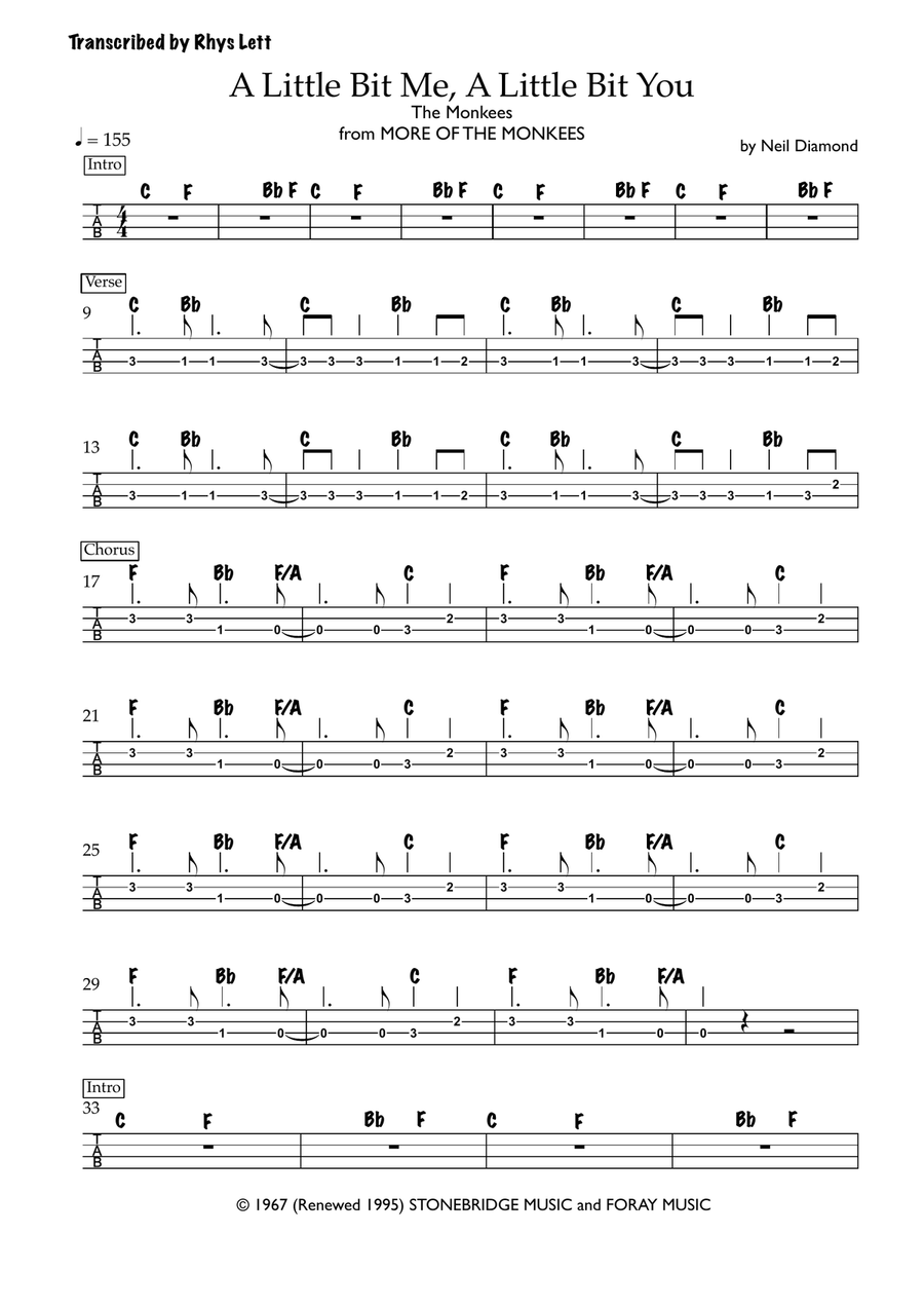 A Little Bit Me, A Little Bit You Acoustic Guitar scores gallery preview page 1