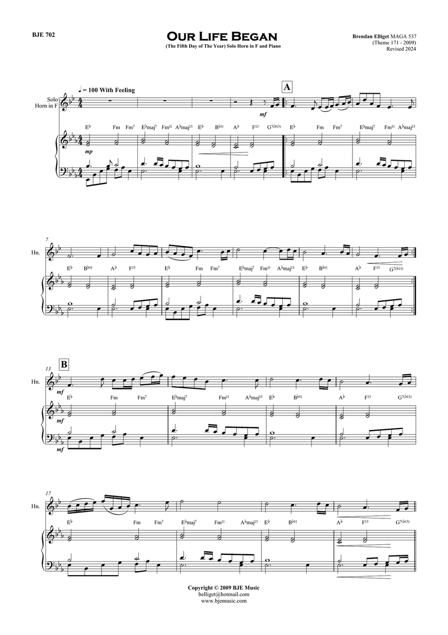 Our Life Began (The Fifth Day of the Year) - Solo Horn in F and Piano Piano scores gallery preview page 2