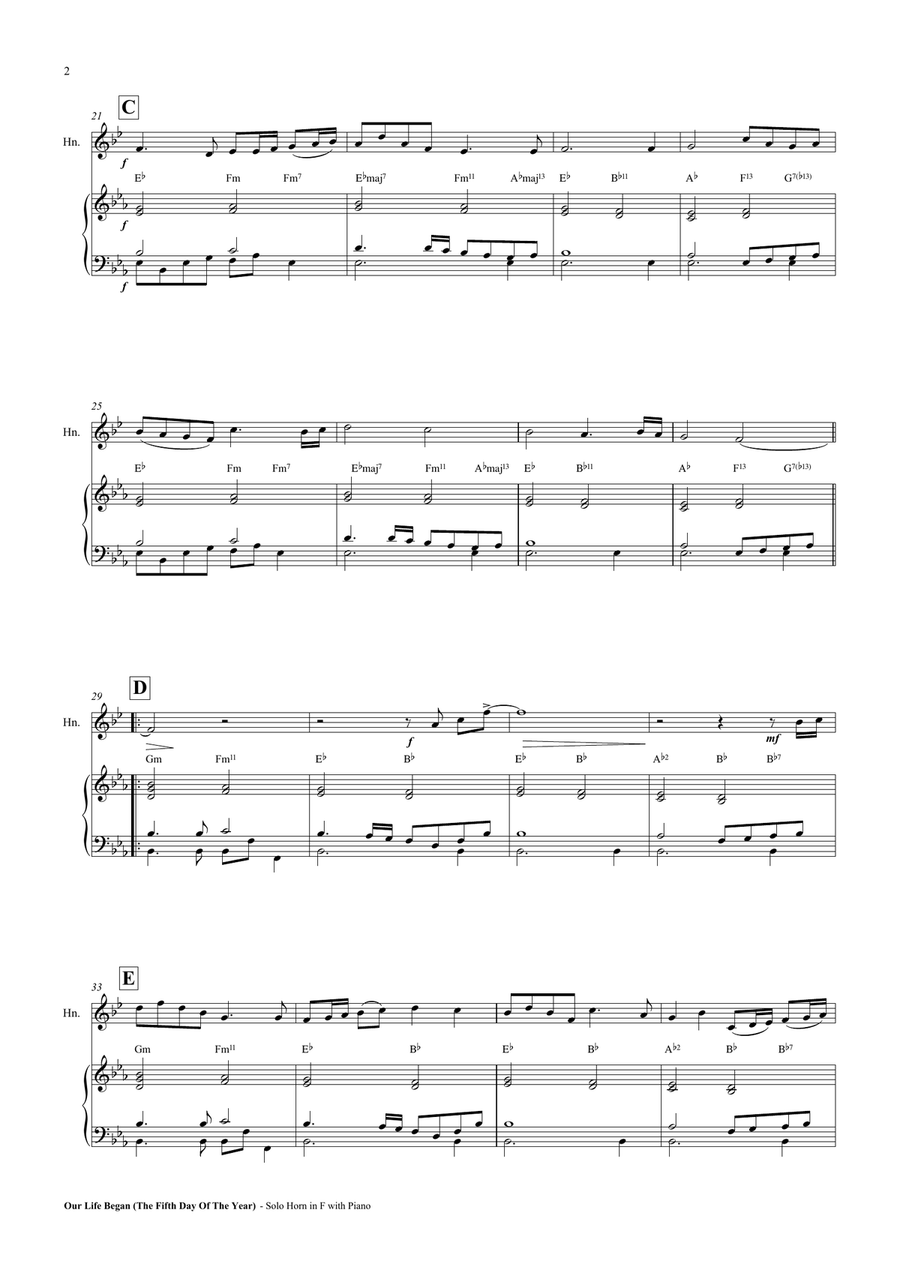 Our Life Began (The Fifth Day of the Year) - Solo Horn in F and Piano Piano scores gallery preview page 3