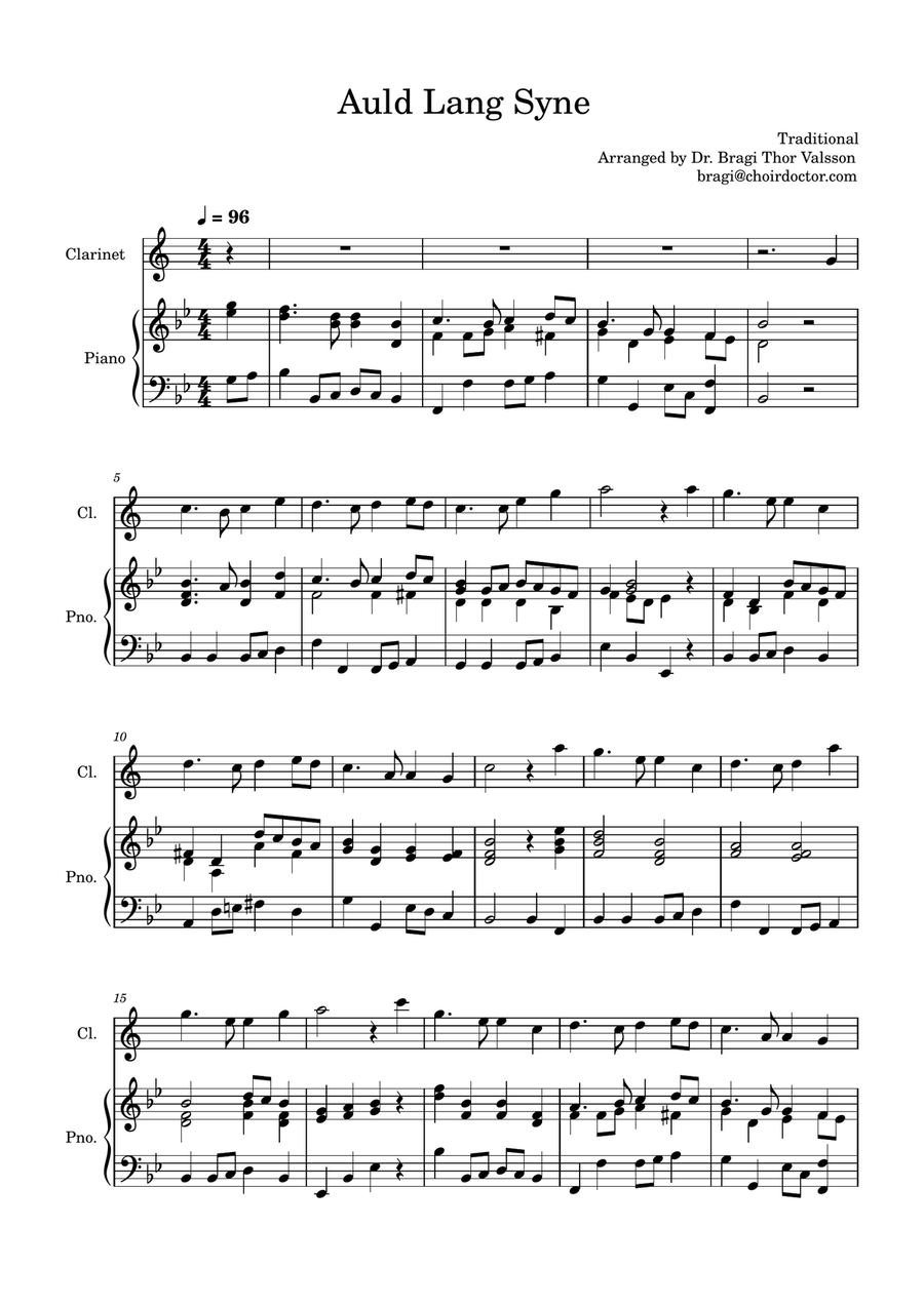 Auld Lang Syne - Clarinet with Piano accompaniment Clarinet Solo scores gallery preview page 2