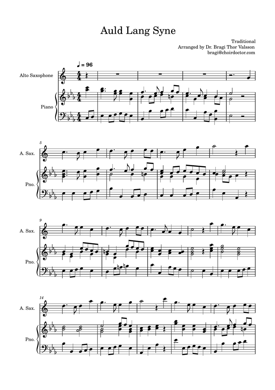Auld Lang Syne - Alto Saxophone with Piano accompaniment Alto Saxophone scores gallery preview page 2