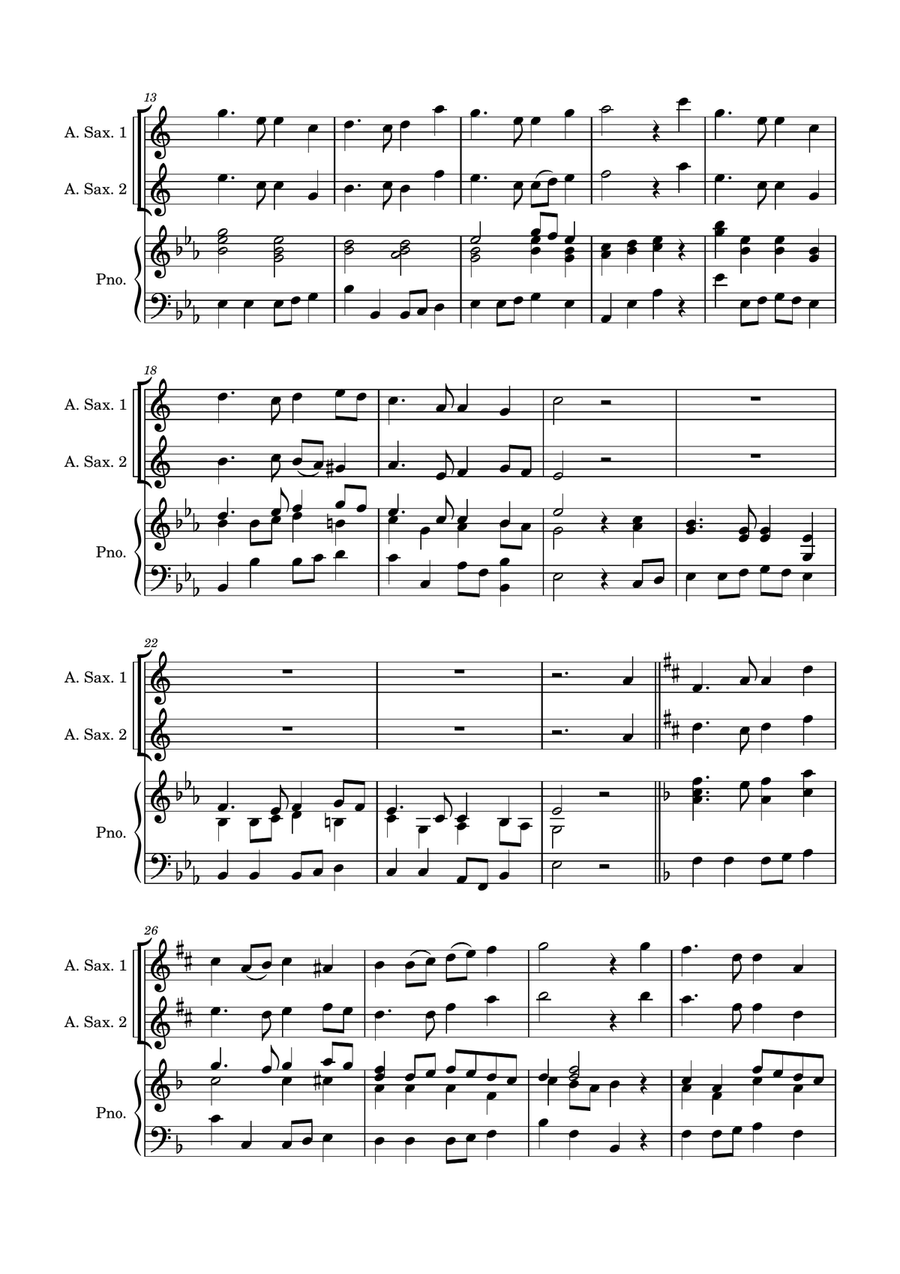 Auld Lang Syne - two Alto Saxophones with Piano accompaniment Woodwind Duet scores gallery preview page 3