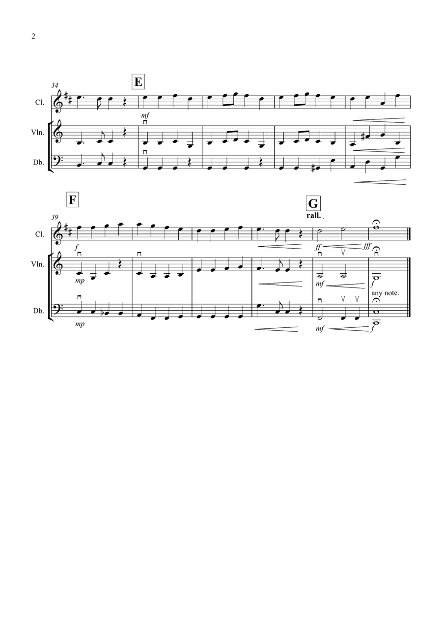 Ode to Joy for Clarinet, Violin and Double Bass Trio Small Ensemble scores gallery preview page 2
