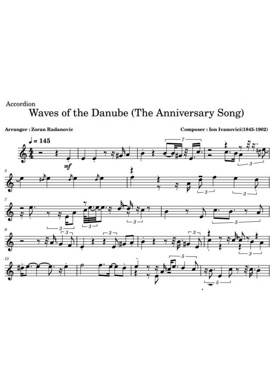 Waves of the Danube - The Anniversary Song - for band Small Ensemble scores gallery preview page 1