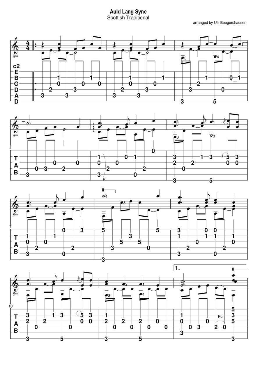 Auld Lang Syne Auld Lang Syne Acoustic Guitar scores gallery preview page 1