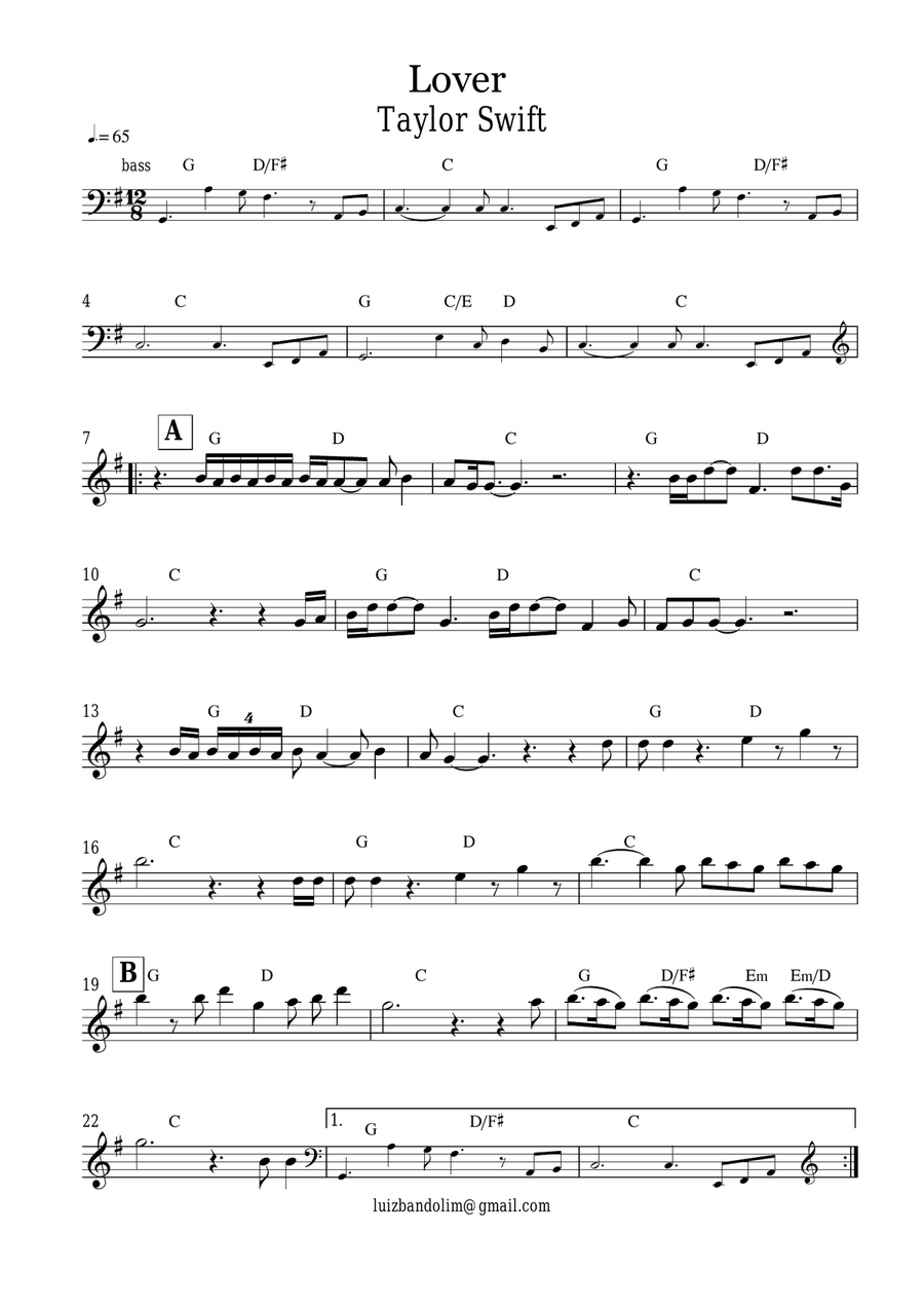 Lover Lover Piano scores gallery preview page 1