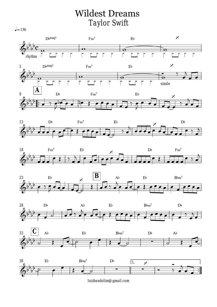 Wildest Dreams Wildest Dreams Piano scores gallery preview page 1