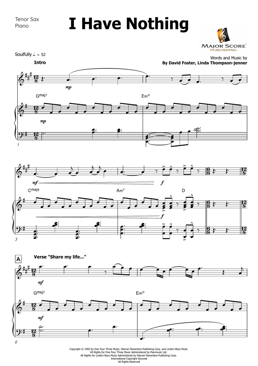 I Have Nothing Tenor Saxophone scores gallery preview page 2