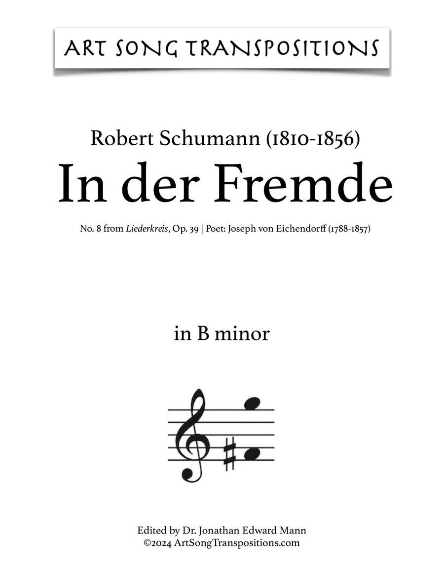 SCHUMANN: In der Fremde, Op. 39 no. 8 (transposed to B minor) Piano, Vocal scores gallery preview page 1
