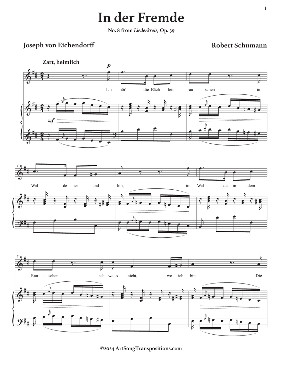SCHUMANN: In der Fremde, Op. 39 no. 8 (transposed to B minor) Piano, Vocal scores gallery preview page 2